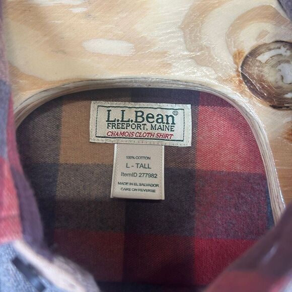 LL Bean Chamois Cloth Flannel Shirt Large Tall (LT) Heavy Fall Orange and Black - Picture 6 of 6